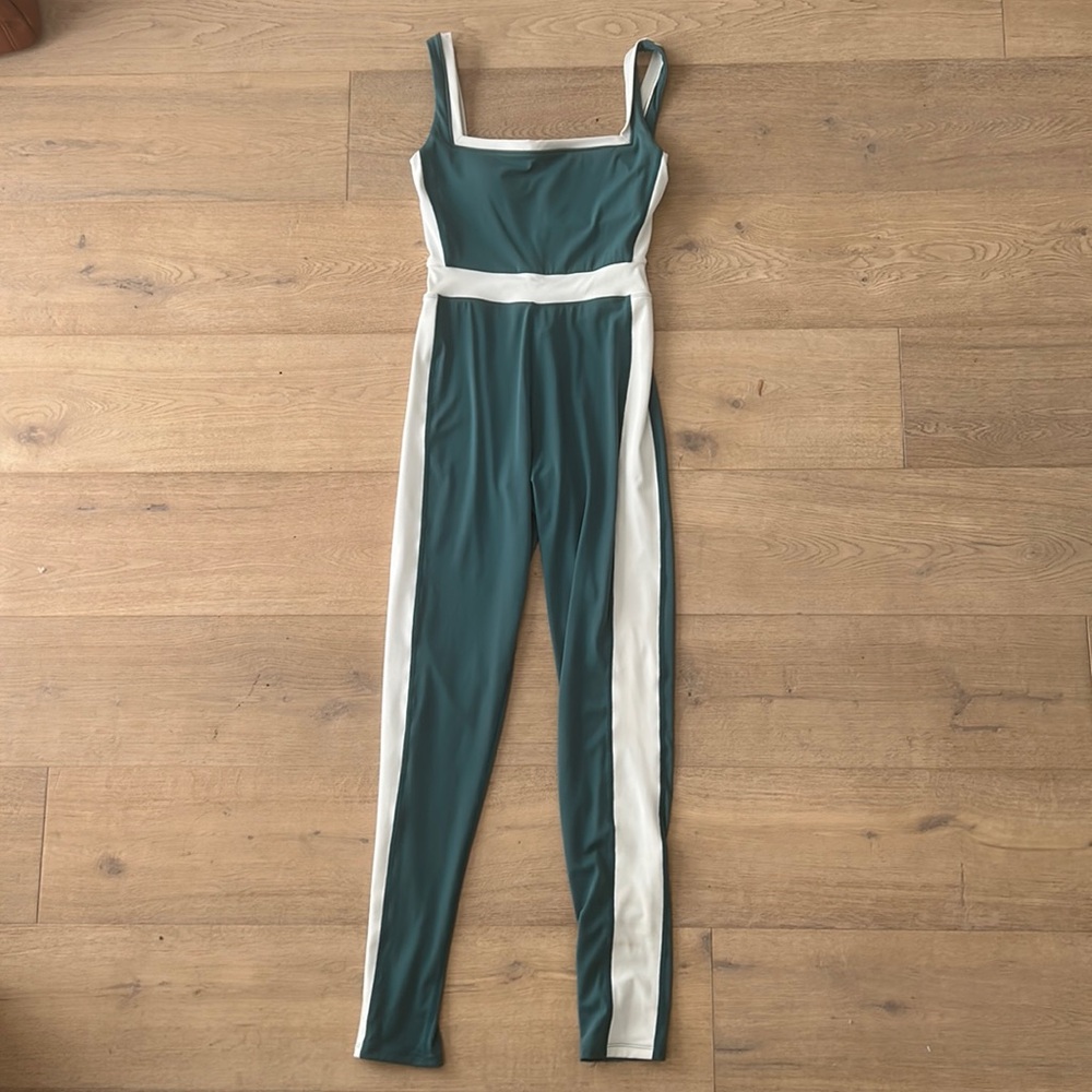 Green and white unitard